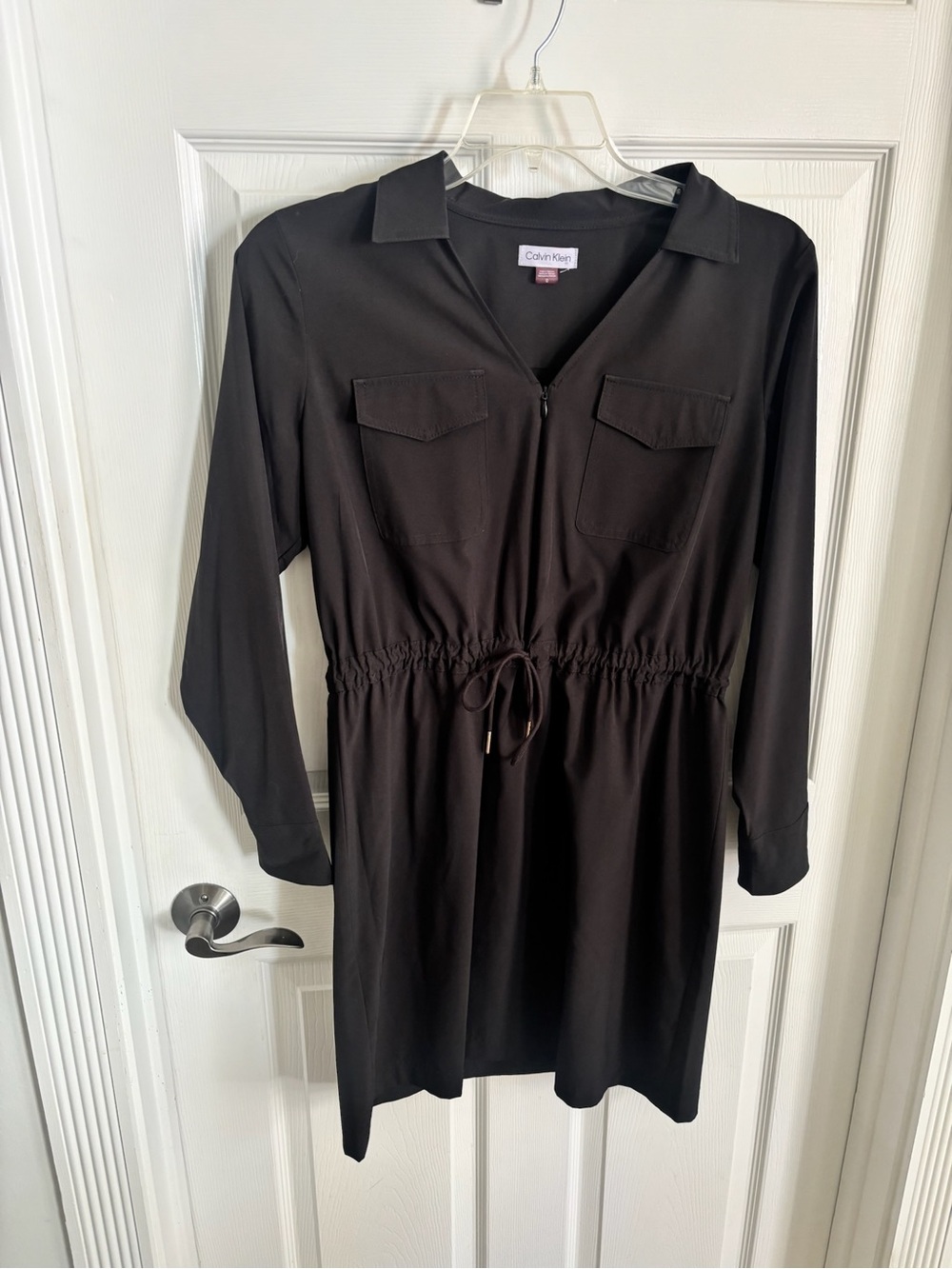 Calvin Klein Black Long Sleeve Drawstring Dress